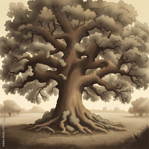 background illustration of a large shady oak tree photo