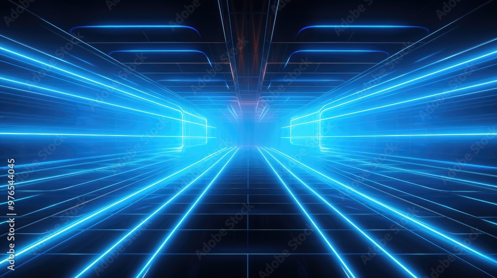 Abstract futuristic tunnel with glowing blue neon lines and a vanishing point. Abstract futuristic tunnel with glowing blue neon lines and a vanishing point.