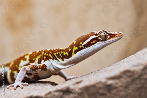 leopard gecko on a rock photo