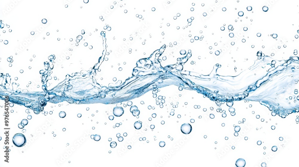 Water Splash with Air Bubbles on White Background Water Splash with Air Bubbles on White Background