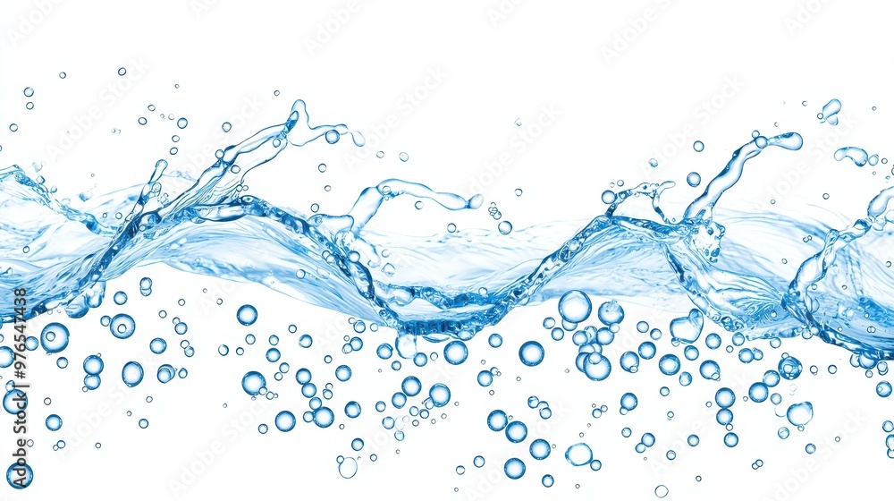Water Splash with Bubbles and Waves Isolated on White Background Water Splash with Bubbles and Waves Isolated on White Background