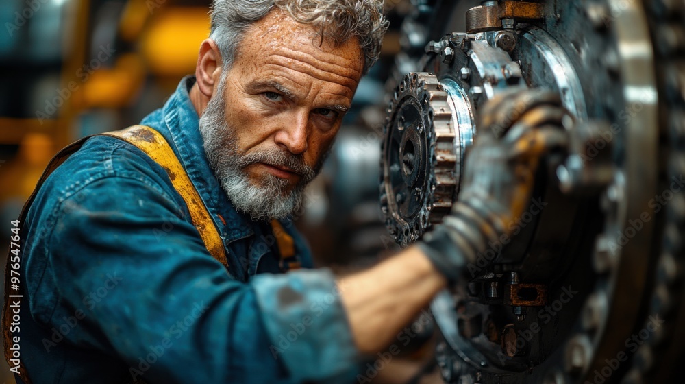 Precision Work: Skilled Mechanic Fine-Tuning Machinery in Busy Factory Environment under Natural Sunlight with Fujifilm GFX 100S Close-up Precision Work: Skilled Mechanic Fine-Tuning Machinery in Busy Factory Environment under Natural Sunlight with Fujifilm GFX 100S Close-up