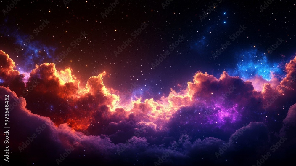 Cosmic Cloudscape: The Pillars of Creation depicts a celestial landscape of vibrant, swirling clouds illuminated by starlight, symbolizing creation, wonder, and the vastness of the universe. Cosmic Cloudscape: The Pillars of Creation depicts a celestial landscape of vibrant, swirling clouds illuminated by starlight, symbolizing creation, wonder, and the vastness of the universe.