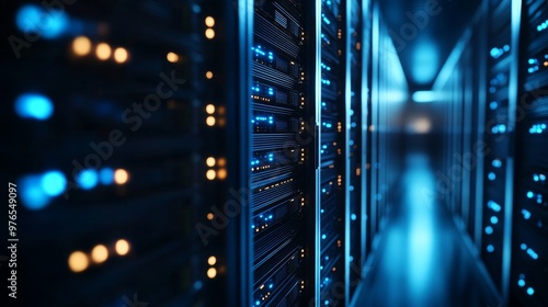 Data Center Infrastructure: A Glimpse into the Heart of Modern Technology, showcasing rows of server racks, network connectivity, and advanced data storage solutions.