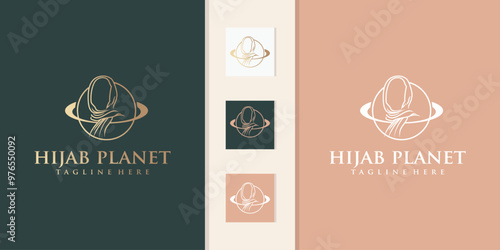 Muslim women's hijab logo or craft fashion logo design with planet logo
