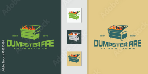 Roll off trash can rental with a masculine style design. concept of burning rubbish in trash can