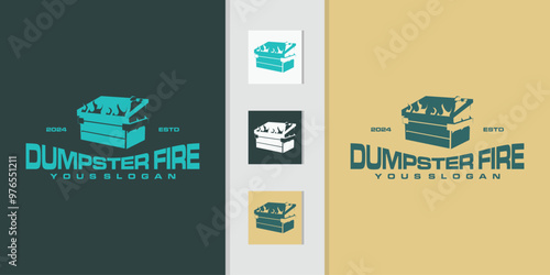 Collection of trash can company logos with trash burning style design