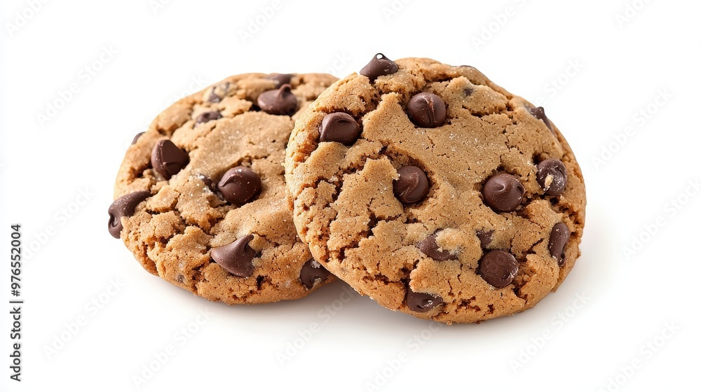 Two Delicious Chocolate Chip Cookies Isolated on White Background Two Delicious Chocolate Chip Cookies Isolated on White Background