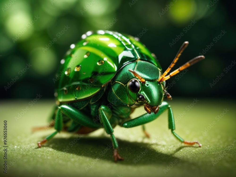 Naklejka premium micro view of green bug in nature