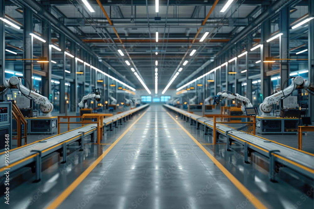 The robotic arm production line in modern factories The robotic arm production line in modern factories