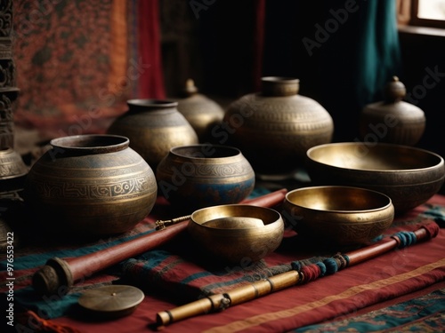 Tibetan musical instrument bowl background photo