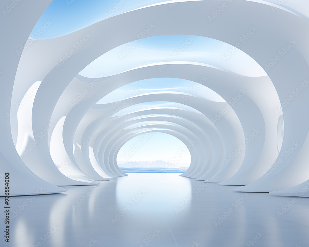 Walkway to a modern white foyer. Abstract image. Walkway to a modern white foyer. Abstract image.