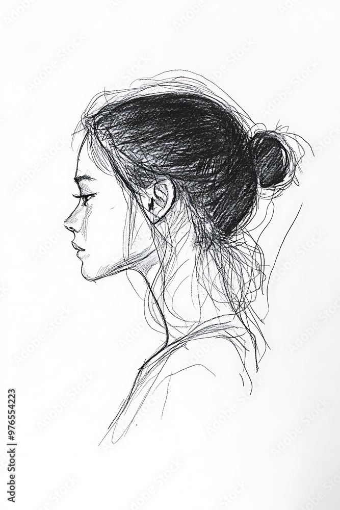 A simple pencil sketch of a woman's face in profile. A simple pencil sketch of a woman's face in profile.