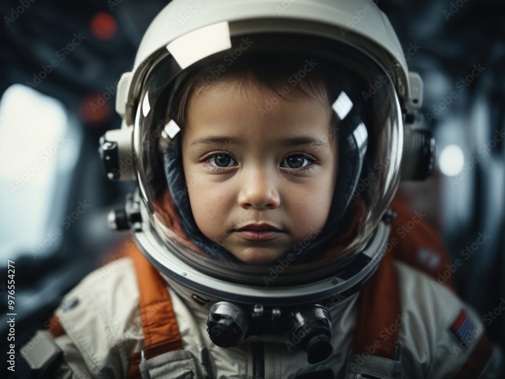 Portrait of a baby astronaut in a protective space suit Portrait of a baby astronaut in a protective space suit