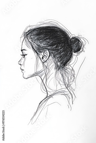 A simple pencil sketch of a woman's face in profile.