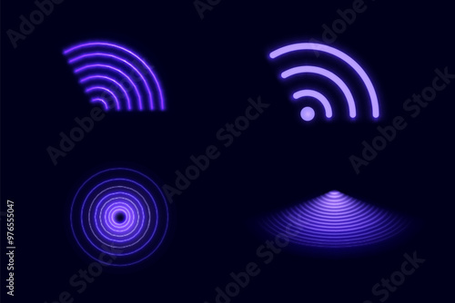 wave light effect. Radar sensor, beep technology, digital sign.Transparent neon circle symbol. wireless internet connection