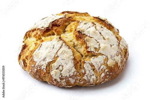 Damper, A traditional Australian soda bread, originally prepared by early settlers and bushmen, typically cooked over an open fire and served with butter, Isolated on White Background photo