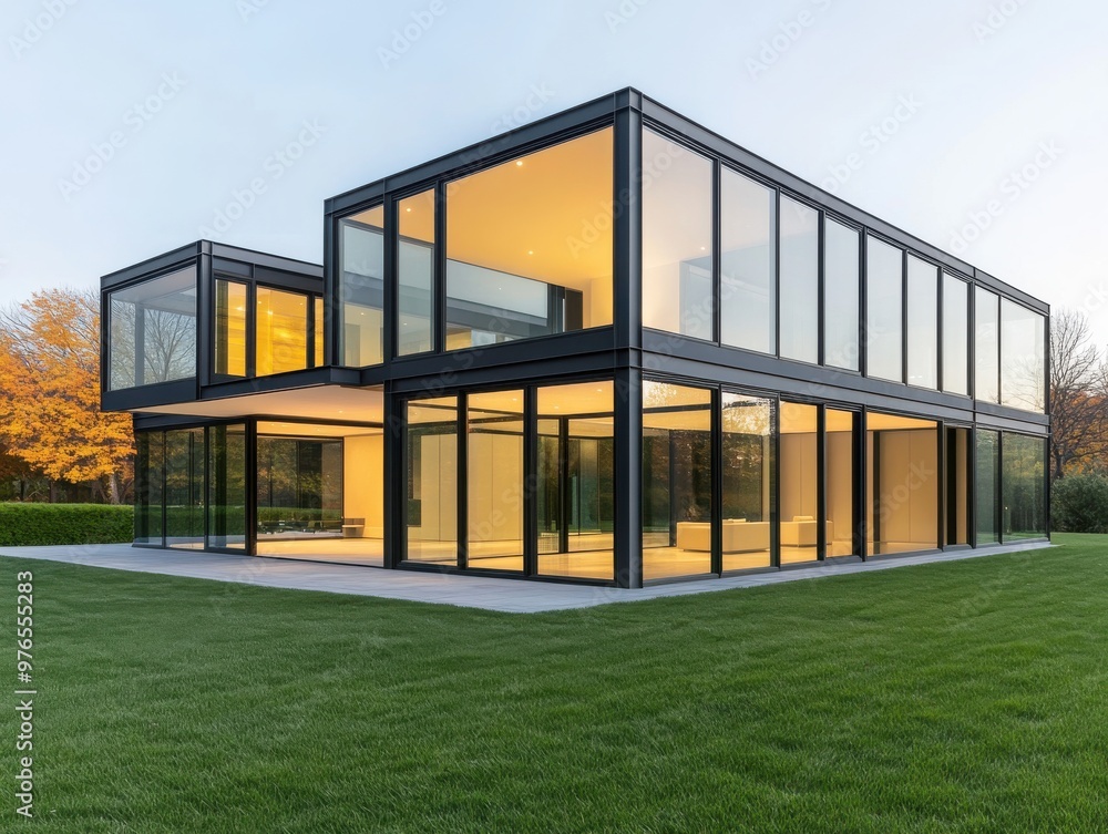 Modern glass house featured in an outdoor setting, showcasing sleek design and spacious living areas with natural light. Modern glass house featured in an outdoor setting, showcasing sleek design and spacious living areas with natural light.