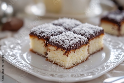 Wallpaper Mural Lamington, A square sponge cake coated in a layer of chocolate sauce and rolled in desiccated coconut, often filled with a layer of cream or jam. Torontodigital.ca