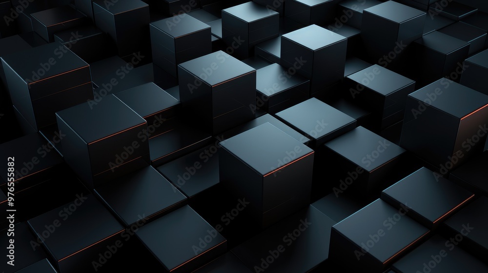 Abstract background of black cubes with red edges. Abstract background of black cubes with red edges.