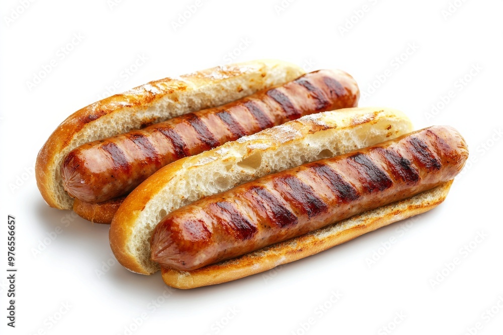 Sausage Sizzle, A typical Australian barbecue featuring sausages cooked on a grill, Isolated on White Background Sausage Sizzle, A typical Australian barbecue featuring sausages cooked on a grill, Isolated on White Background