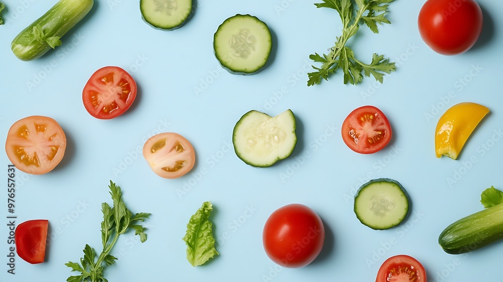 Fresh vegetables arranged on a blue background. Fresh vegetables arranged on a blue background.