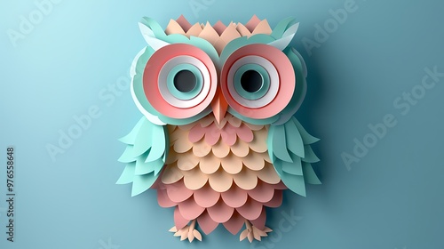 Colorful Paper Owl on Blue Background photo