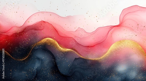 Abstract Ink Art with Pink and Gold