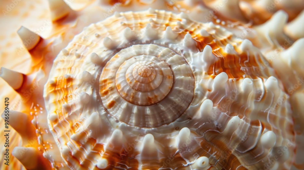 Close-up of a Spiral Seashell with Orange and White Hues Close-up of a Spiral Seashell with Orange and White Hues
