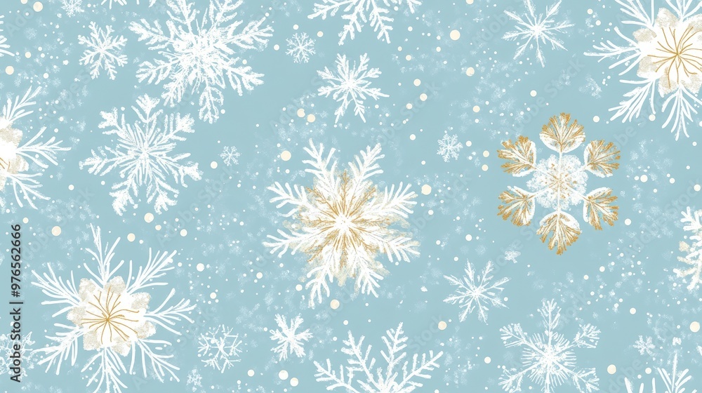 Elegant Winter Snowflakes Pattern on Light Blue Background with Golden Accents Elegant Winter Snowflakes Pattern on Light Blue Background with Golden Accents
