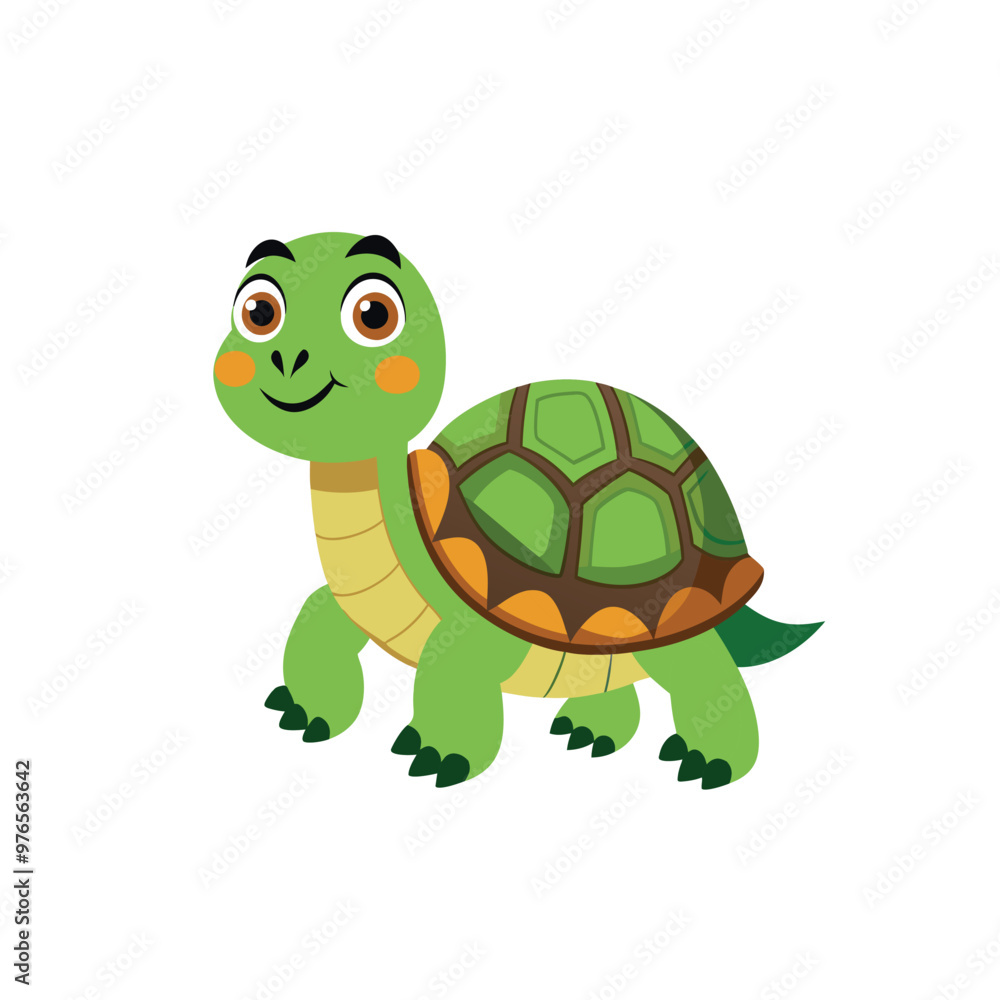 Fototapeta premium A cartoon turtle is swimming in the ocean