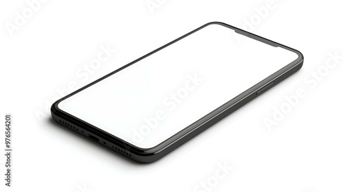 Black smartphone with blank screen isolated on white background.