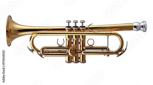 A shiny brass trumpet, designed for musical performance.