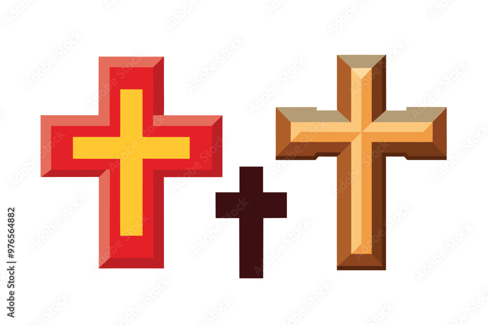 Obraz premium Illustration vector simple Christian cross icon collection on a white background