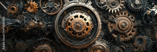 Intricate Steampunk Gears and Cogs in Motion - Industrial Mechanical Background