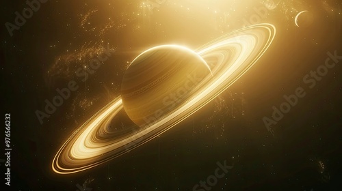 A beautifully illuminated ring system of Saturn. photo