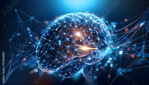 Stock analysis robot training concept - 3D rendering of a robot brain made from circuit boards that performs stock trading and financial analysis.