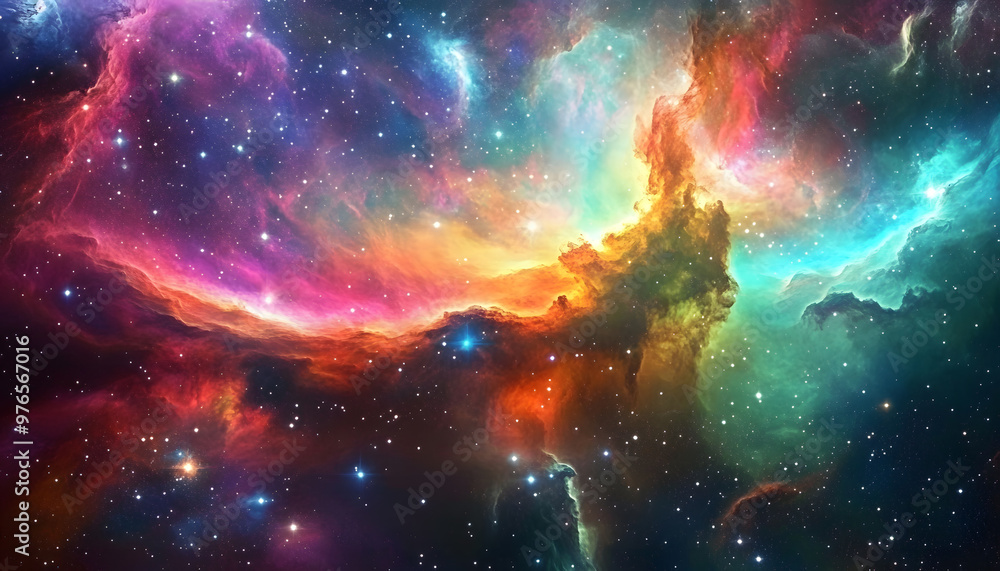 Fototapeta premium A vibrant, colorful galaxy with swirling stars and nebulae, evoking a sense of cosmic wonder.