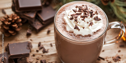 Cozy scene with hot chocolate and chocolate shavings photo