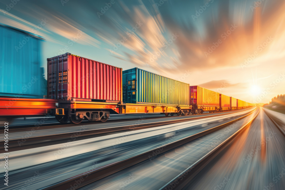 On the railway, trains carrying goods pass quickly On the railway, trains carrying goods pass quickly