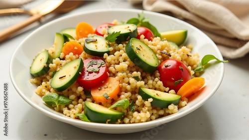 A bowl of quinoa and roasted vegetable salad_