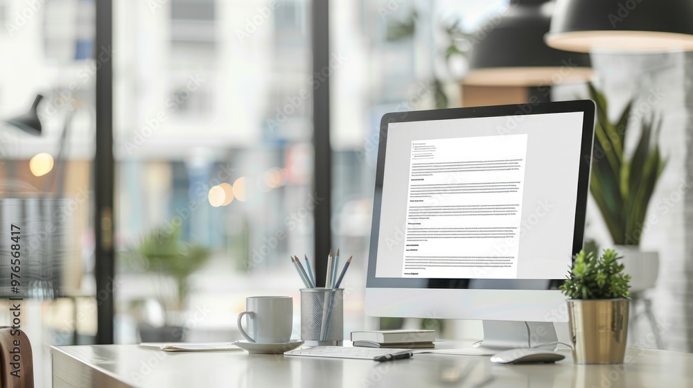A digital mockup of a document layout displayed on a computer screen A digital mockup of a document layout displayed on a computer screen
