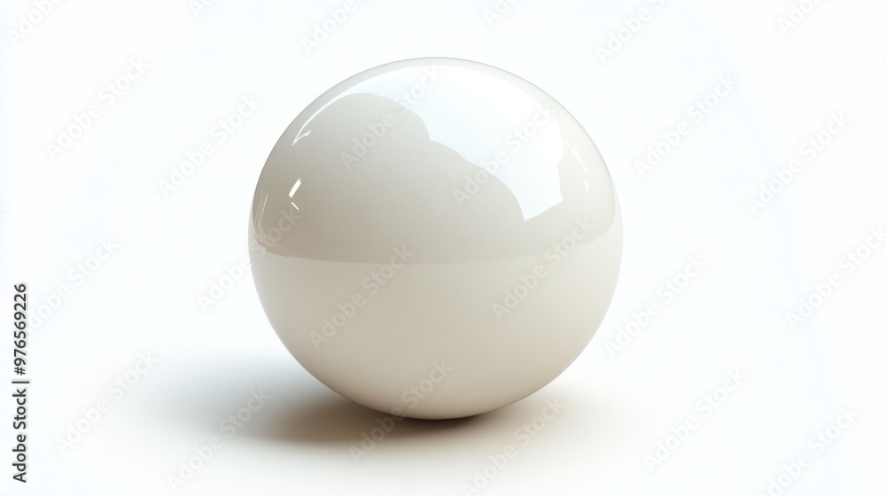 A glossy white sphere on a smooth surface, reflecting light. A glossy white sphere on a smooth surface, reflecting light.