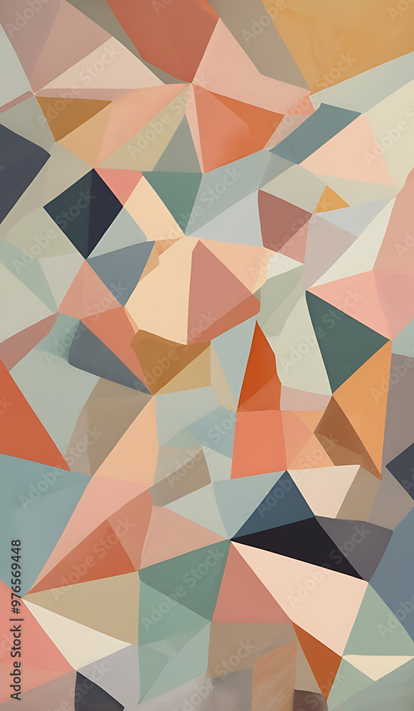 Abstract geometric shapes suspended in mid-air, forming a complex pattern of balance and harmony. Featuring triangles, circles, and polygons in pastel colors with soft shadows. Abstract geometric shapes suspended in mid-air, forming a complex pattern of balance and harmony. Featuring triangles, circles, and polygons in pastel colors with soft shadows.