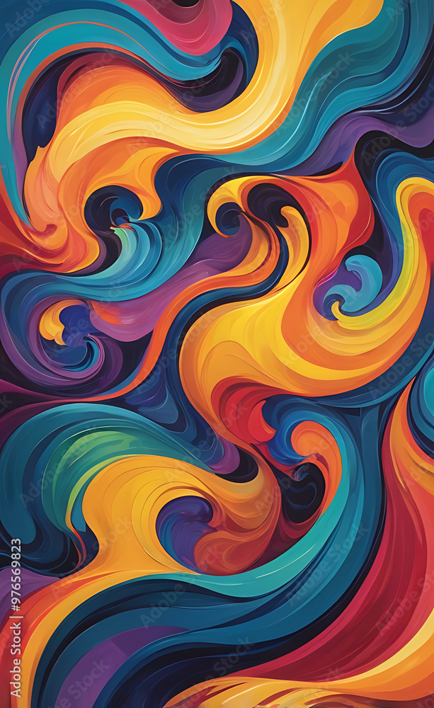 Abstract representation of human emotions through colorful waves and fluid shapes. Bright, vibrant colors representing joy and excitement, while darker hues symbolize sadness and introspection. Abstract representation of human emotions through colorful waves and fluid shapes. Bright, vibrant colors representing joy and excitement, while darker hues symbolize sadness and introspection.