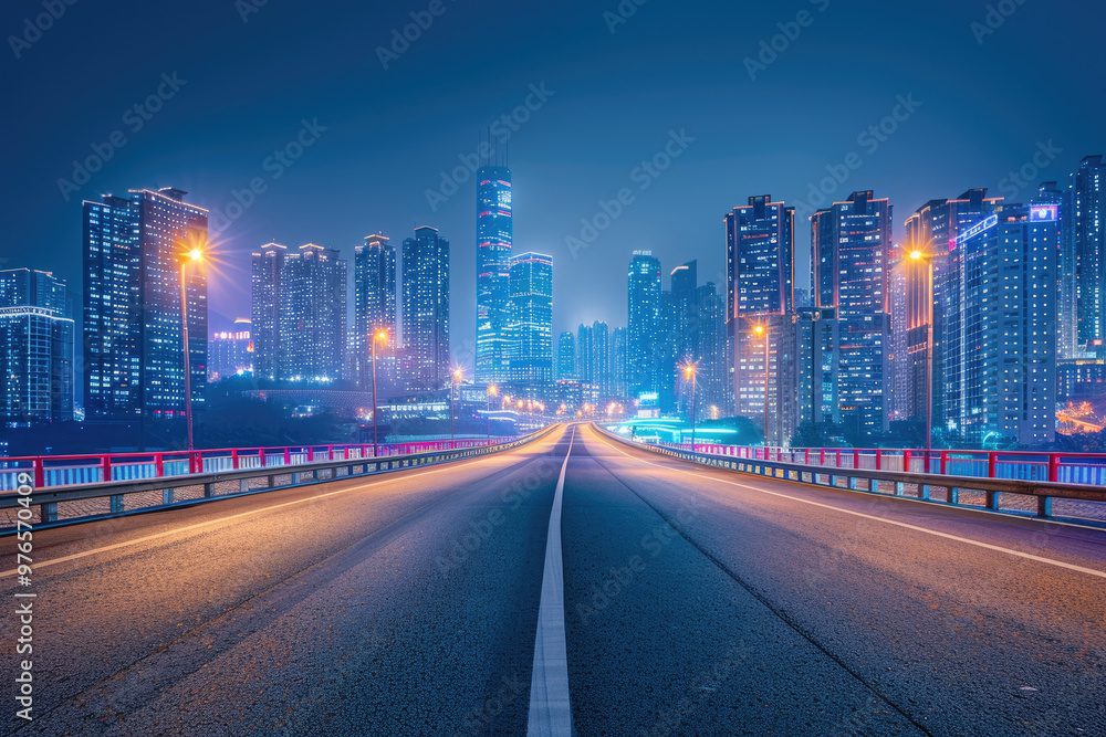 Fototapeta premium At night, the light trajectory of the taillights of fast-moving vehicles on city roads