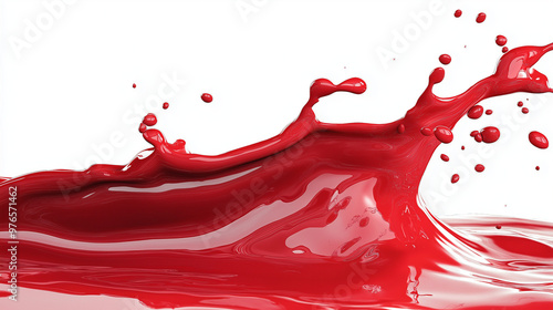 Energetic splash of bright red liquid, isolated on a white background, offering a dynamic and eye-catching element for imaginative designs. photo