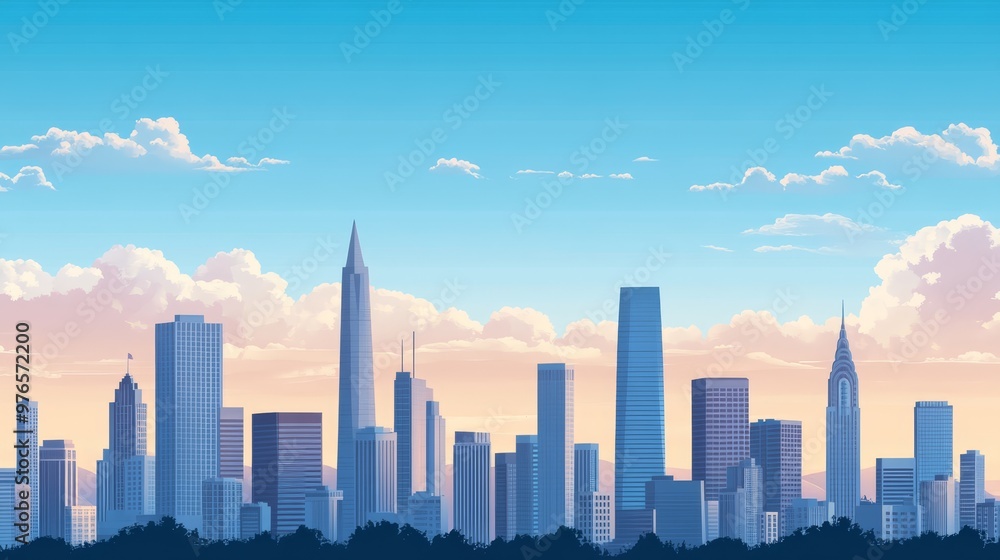 Cityscape with Skyscrapers and Blue Sky at Sunset Cityscape with Skyscrapers and Blue Sky at Sunset