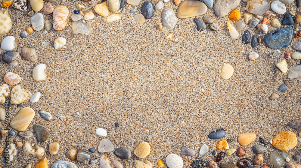 Beach Sand and Pebbles Texture Background with Colorful Stones Beach Sand and Pebbles Texture Background with Colorful Stones