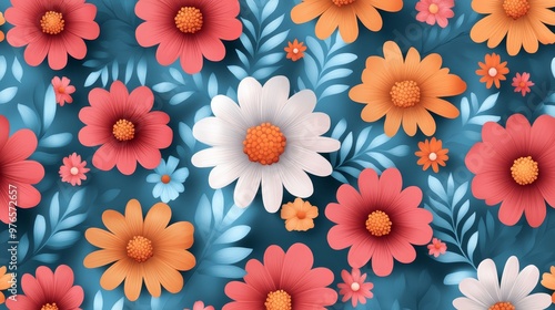 Colorful Paper Flowers on Teal Background